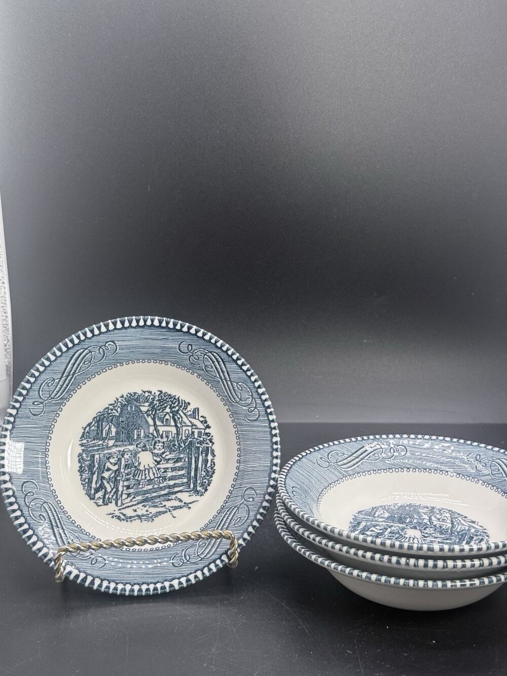 Currier and Ives Dessert Berry Fruit Bowls 5 1/2" The Old Farm Gate Set of 4
